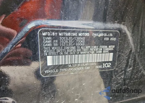 2020 Mitsubishi Mirage G4 Es from USA, damaged, VIN ML32F3FJ7LHF11015